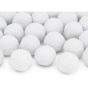 Pompony pluszowe PartyDeco 2cm Białe, 20szt